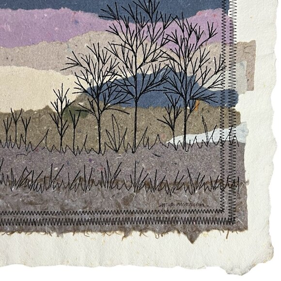 Heartland MP Marion Mixed Media Landscape • Handmade Paper & Stitched Art 18x18 - Picture 5 of 8